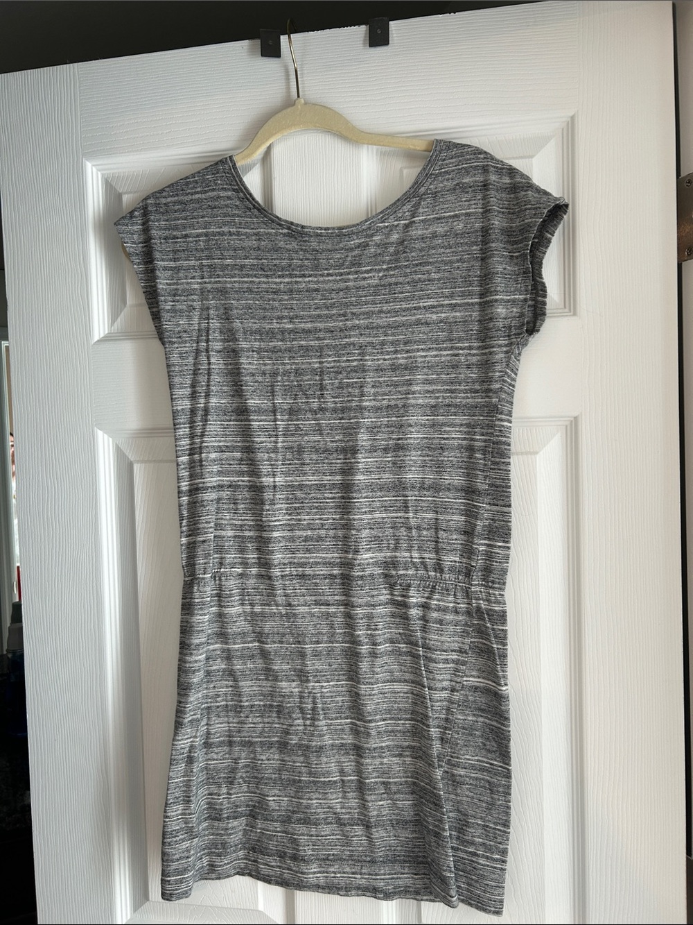 LOFT Gray Striped Knit Mini Dress with Subtle Waist